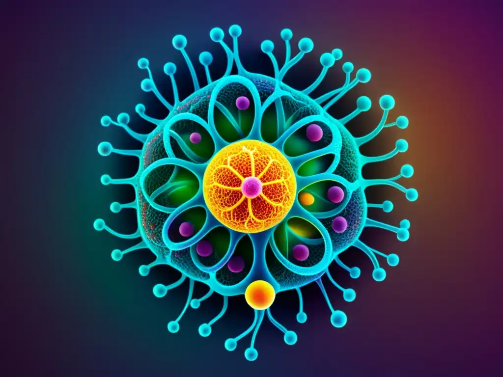 Ilustración digital del sistema inmunitario humano Una visualización creativa del sistema inmunológico robusto, con intrincados caminos y nodos vibrantes que representan las defensas del cuerpo