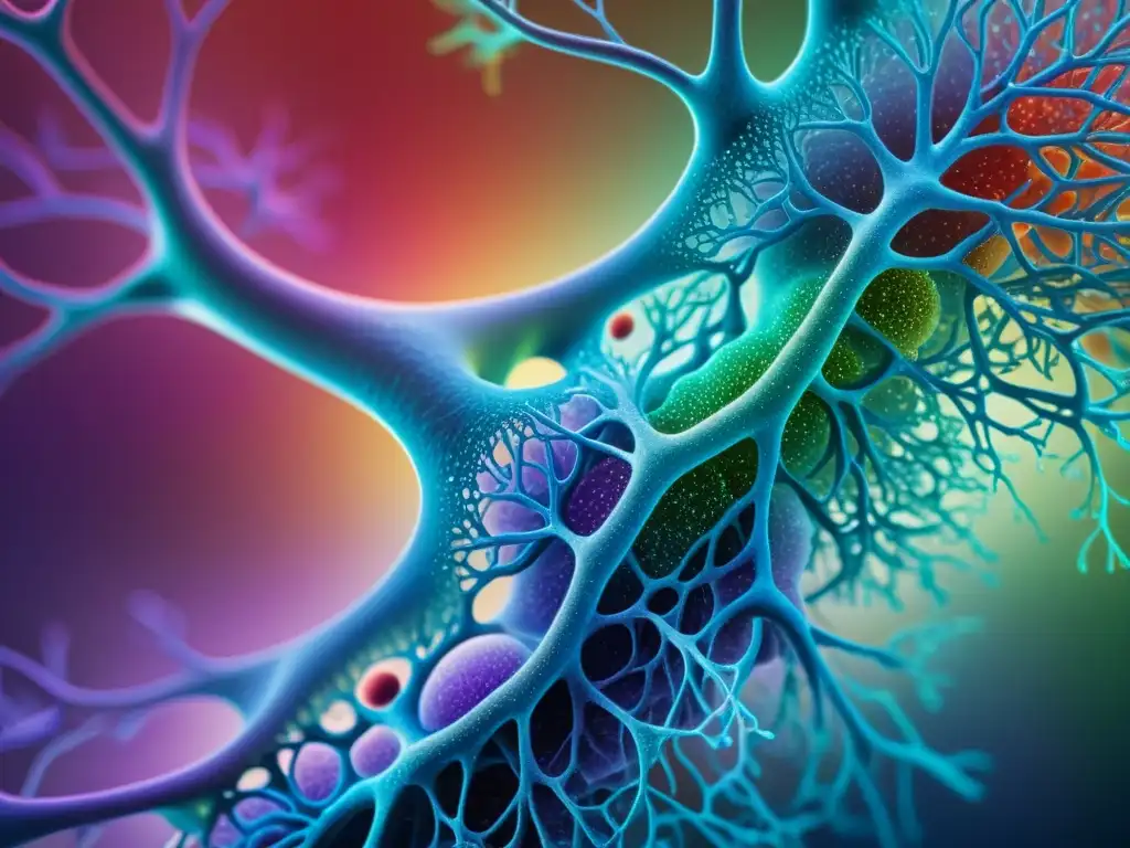 Increíble red de neuronas y células inmunes en el cerebro Vívida representación de la relación entre esquizofrenia y sistema inmunológico en el intrincado entramado de neuronas y células inmunes en el cerebro
