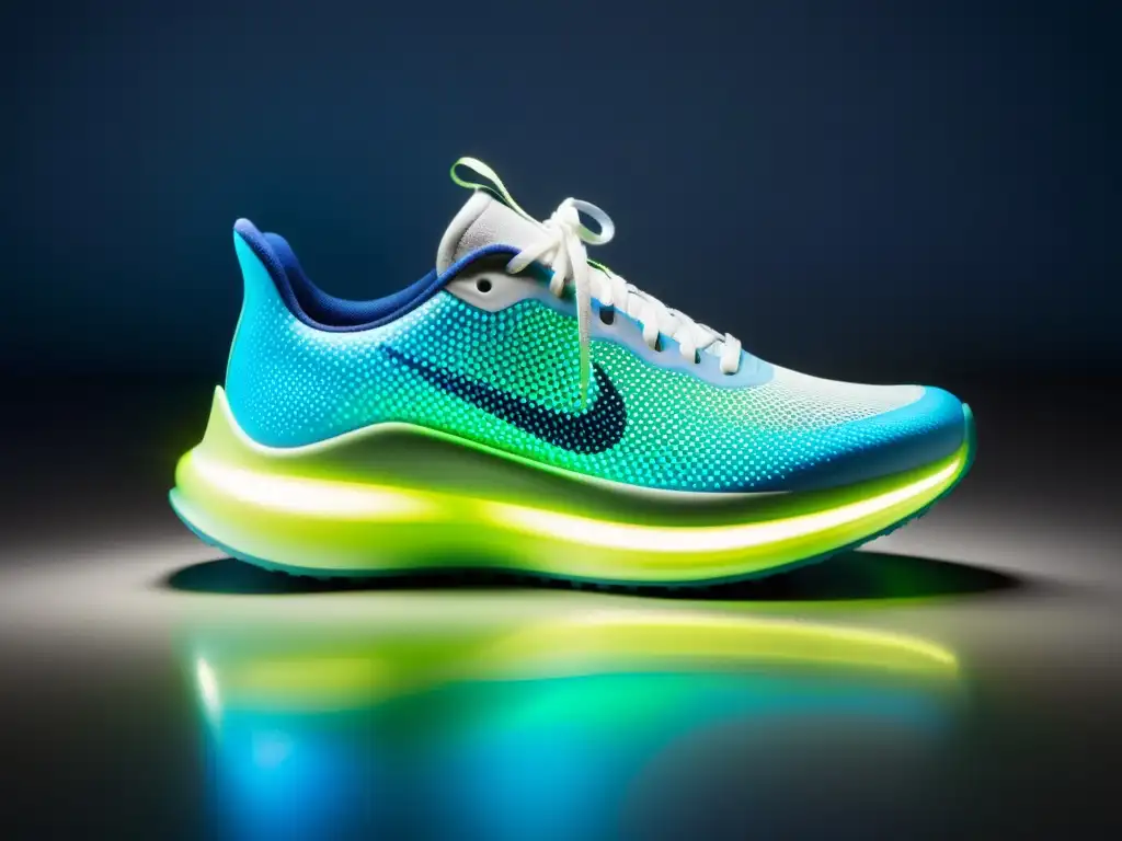 Sneaker inteligente con sensores, luces y diseño futurista Zapato moderno con sensores visibles en su suela traslúcida, destacando la tecnología